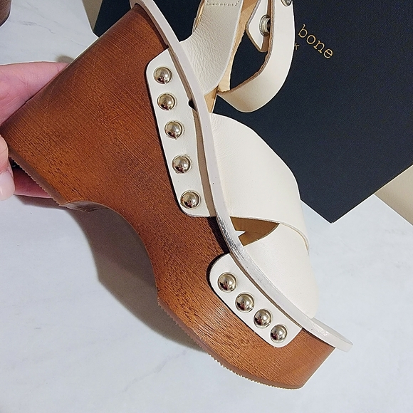 Rag & Bone Hester Ivory White Platform Studded Wedge Sandal NIB - Picture 5 of 13